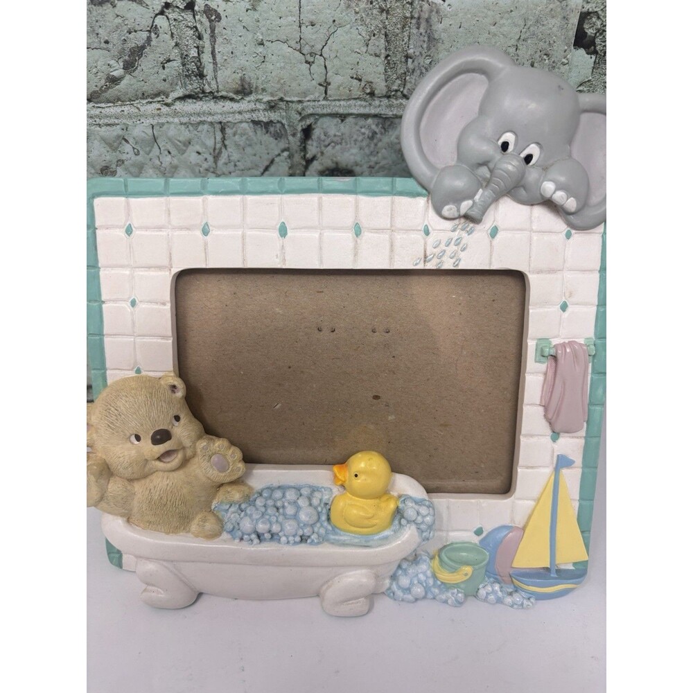 Vintage 1992 Burnes Baby Nursery Ceramic 3D Picture Frame Bath Time Elephant